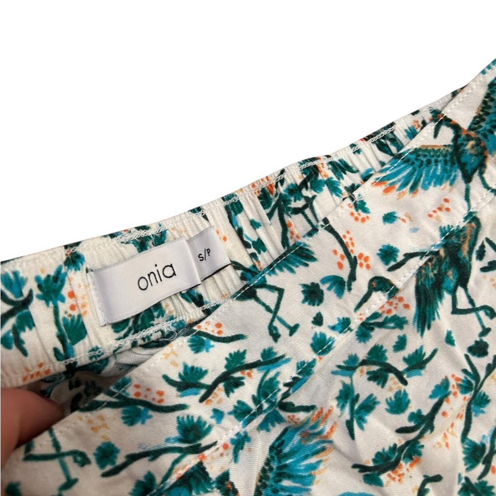 Anthropologie Onia "Mila" Crane Bird Print Wide Leg boho costal Pants resortwear - Picture 5 of 7